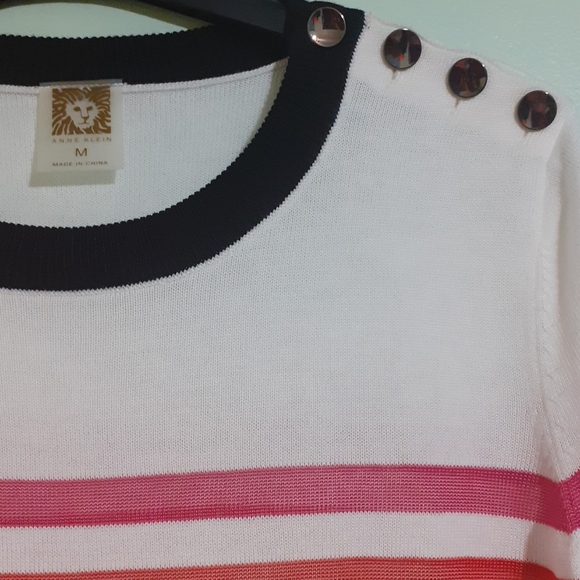 Happy and Bright Multicolour Rainbow Womens Short Sleeve Knit Top  MEDIUM - Picture 3 of 4